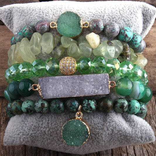 Radiant Rainforest Cascade 5-Stack Crystal Bracelet Set in Green