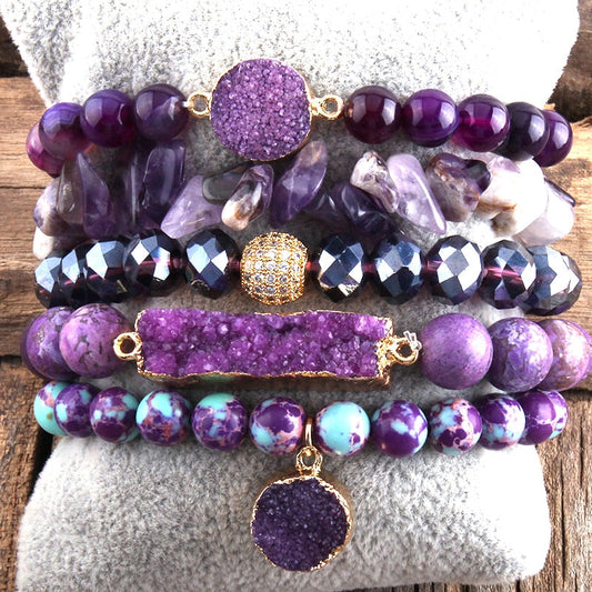 Radiant Rainforest Cascade 5-Stack Crystal Bracelet Set in Purple