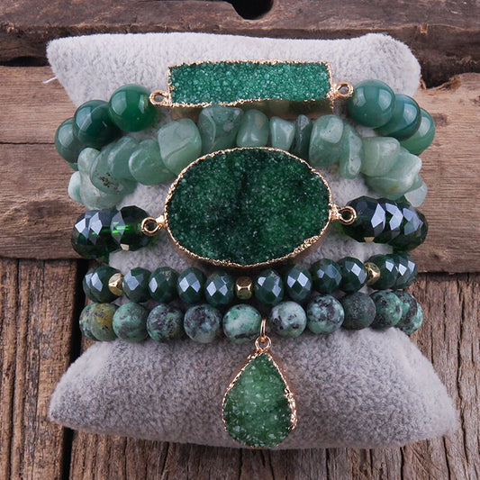 Enchanted Earthstone Bracelet 5-Piece Set in Forest Green