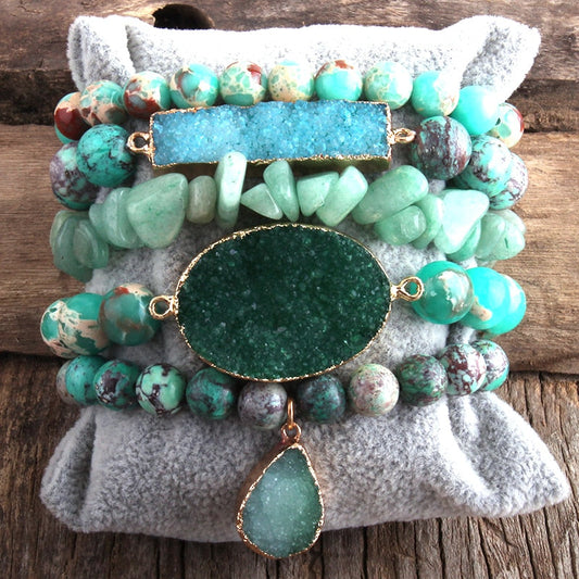 Enchanted Earthstone Bracelet 5-Piece Set in Mint Green