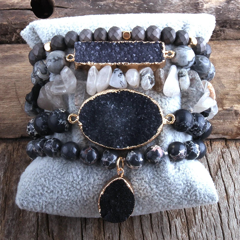 Stunning Black on Black Toned Bracelet offers Stack - 5 Piece