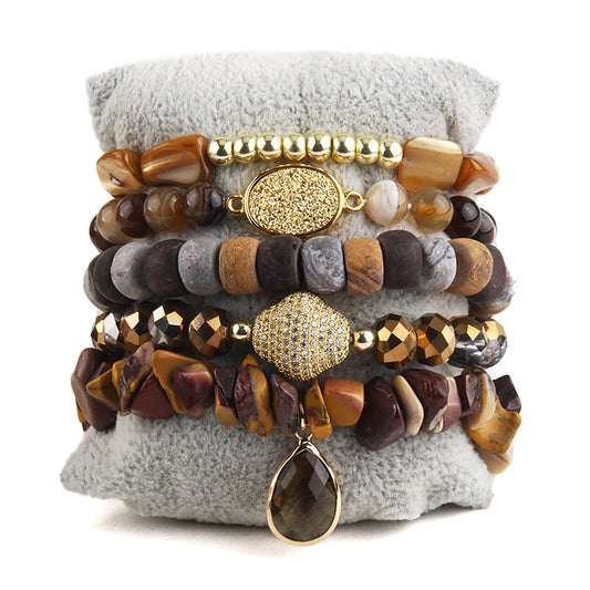Zenith Stone Harmony Bracelet Set 5-Pieces in Brown