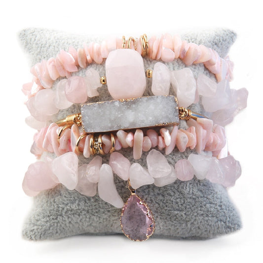 Nature's Elegance in Pink 5-Piece Stack Bracelet Set