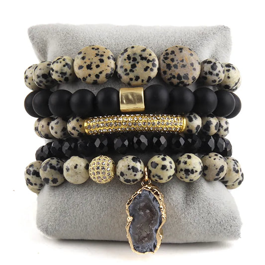 Precious Stone Charm Bracelet 5-Piece Set in Black