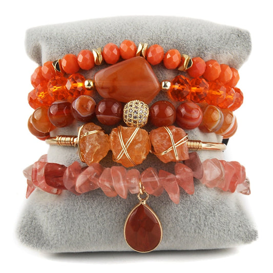 Essence Stone Bracelet Set 5-Piece in Orange