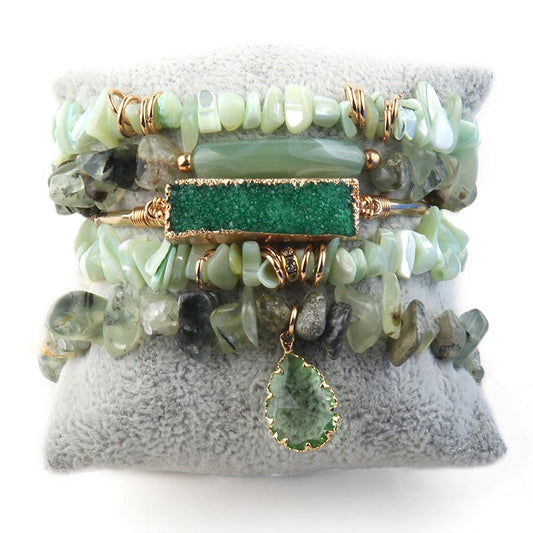 Nature's Elegance 5-Piece Stack Bracelet Set in Green