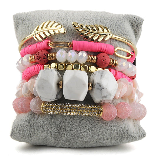 Girl's Night Out Bold Druzy Quartz Bracelet Set in Hot Pink