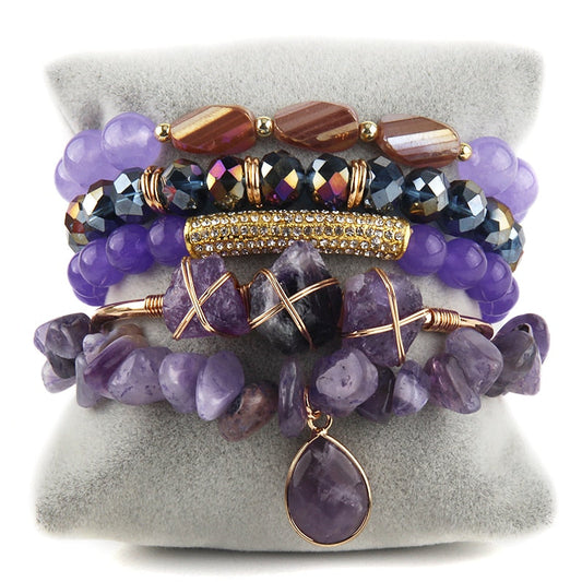Essence Stone Bracelet Set 5-Piece in Purple