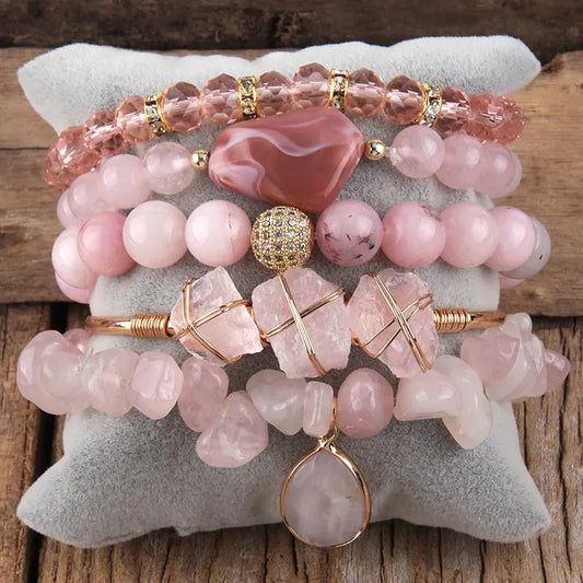 Essence Stone Bracelet Set 5-Piece in Pink