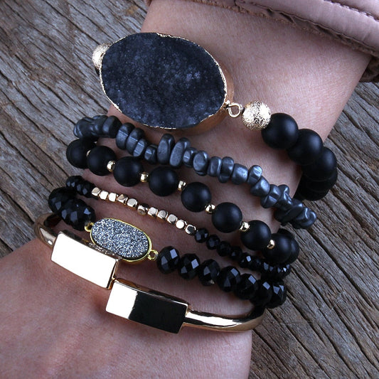 Intense Drama in Black | 6-Piece Bold Bangle and Bracelet Stack