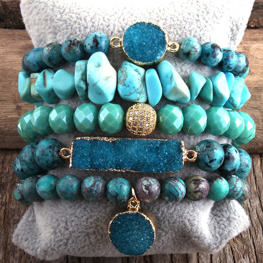 Radiant Rainforest Cascade 5-Stack Crystal Bracelet Set in Blue