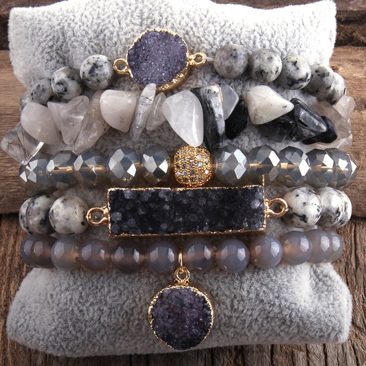 Radiant Rainforest Cascade 5-Stack Crystal Bracelet Set in Gray