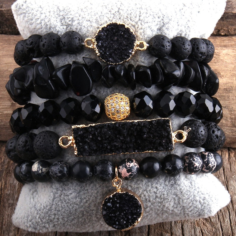 Radiant Rainforest Cascade 5-Stack Crystal Bracelet Set in Black