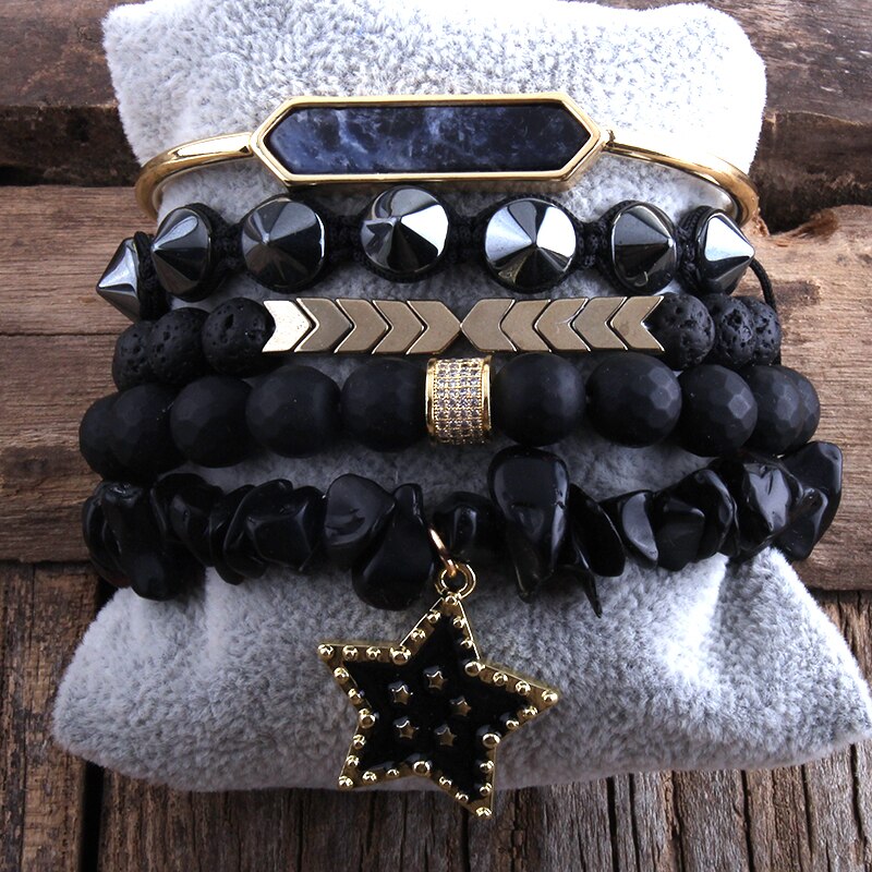 Starry Magic 5-Piece Bracelet Set in Black