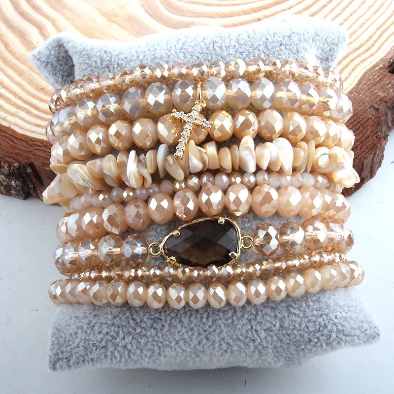 Radiant Crystal Elegance Bracelet Set in Beige