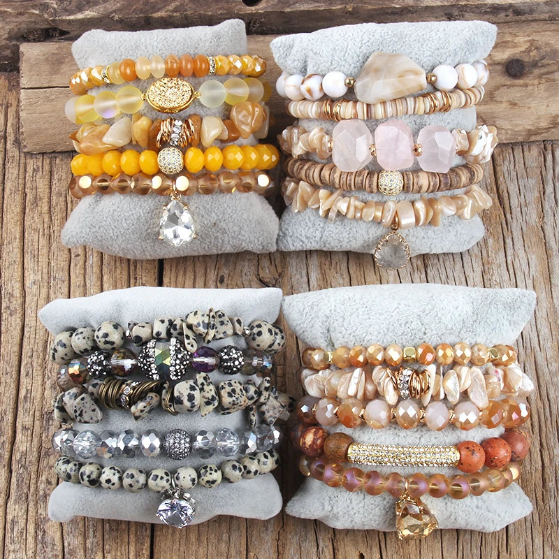 Essence Stone Bracelet Set 5-Piece in Beige