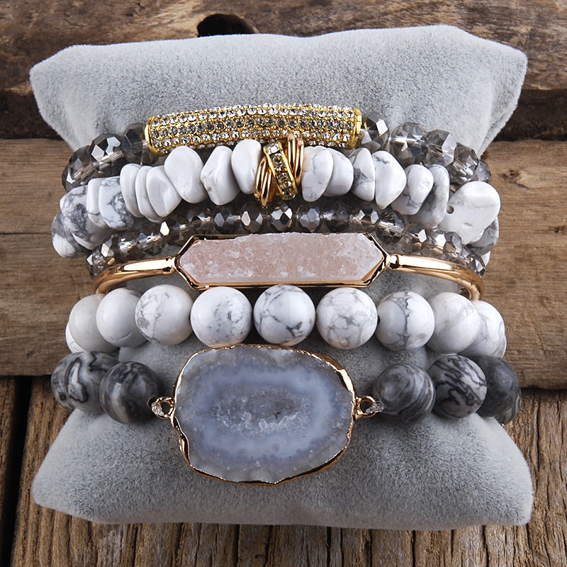 Tranquil Harmony in Grey 6-Piece Bracelet Stack