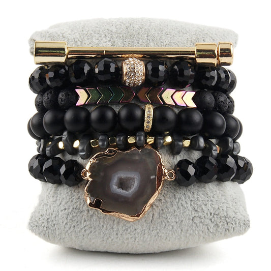 Girl's Night Out Bold Druzy Quartz Bracelet Set in Black