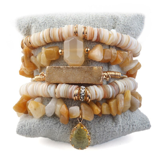 Nature's Elegance 5-Piece Stack Bracelet Set in Orange