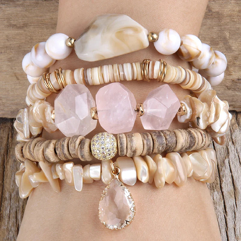 Essence Stone Bracelet Set 5-Piece in Beige