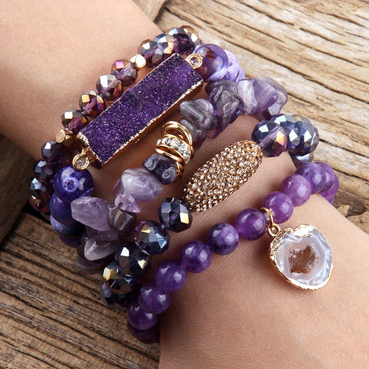 Vibrant Spectrum 5-Piece Color Explosion Bracelet Stack in Purple