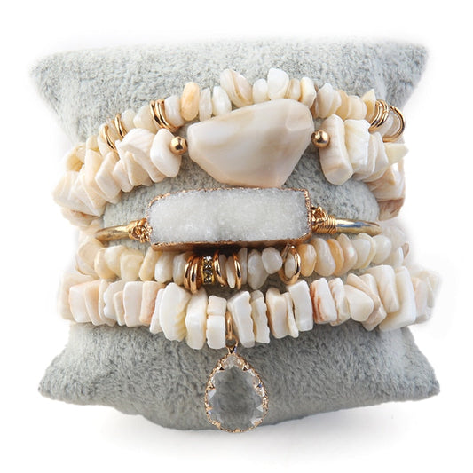 Nature's Elegance 5-Piece Stack Bracelet Set in Beige