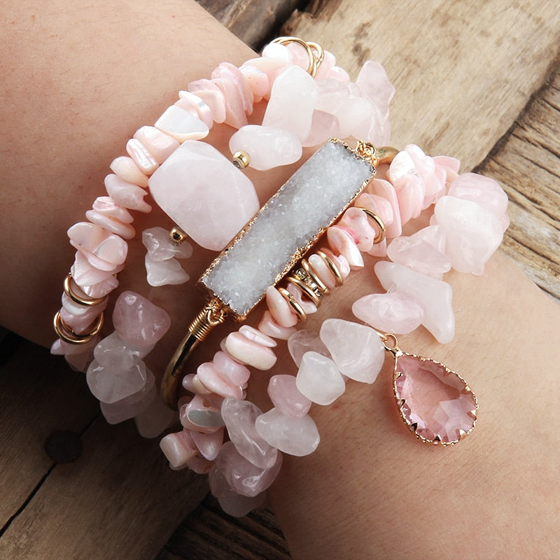 Nature's Elegance in Pink 5-Piece Stack Bracelet Set