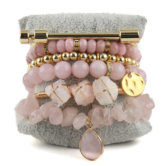 Girl's Night Out Bold Druzy Quartz Bracelet Set in Pink