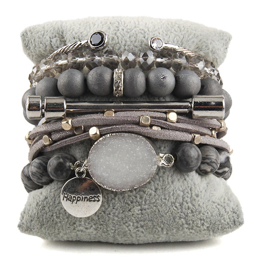 Girl's Night Out Bold Druzy Quartz Bracelet Set in Gray